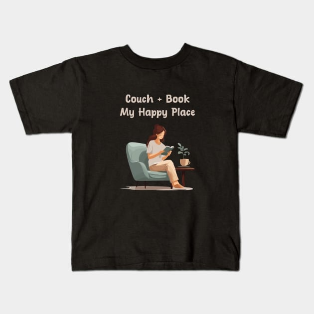 Couch and Books are happy place for introverts Kids T-Shirt by Patterns-Hub